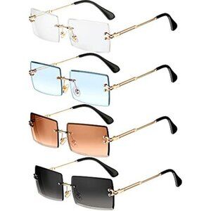 4 Pairs Rimless Rectangle Sunglasses Frameless Square Glasses Vintage